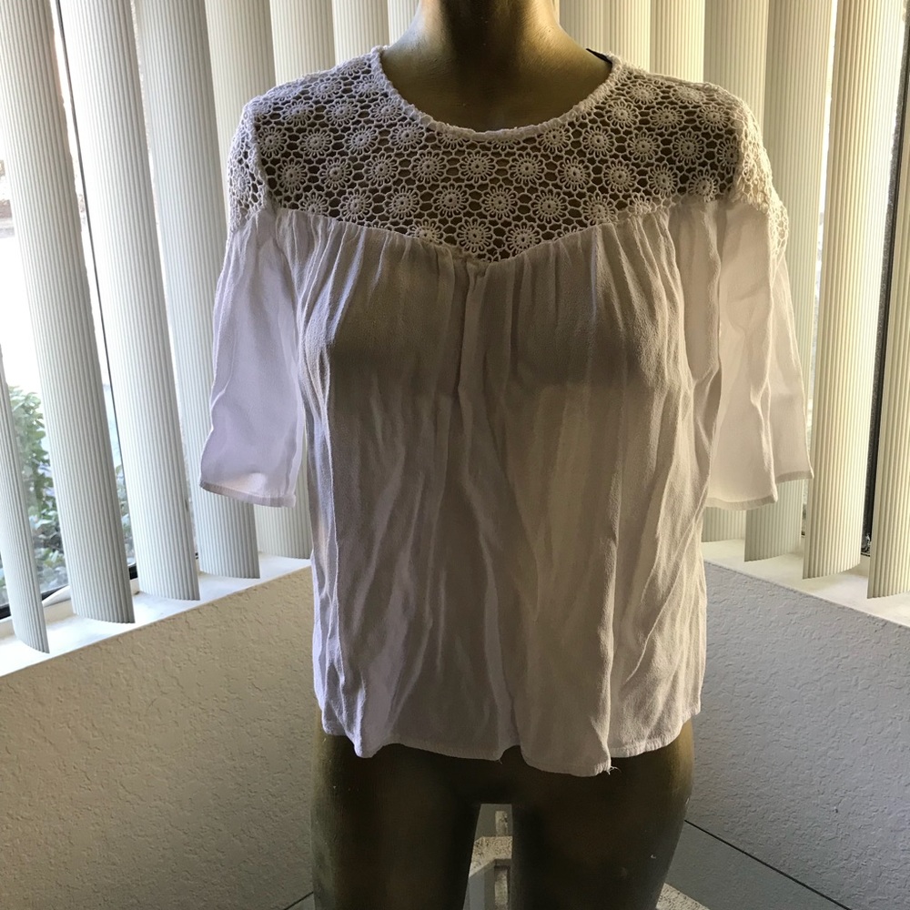 Forever 21 White Lace Trim Boho Babydoll Top S